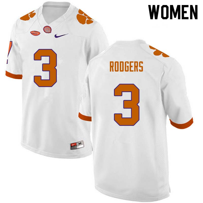 Women #3 Amari Rodgers Clemson Tigers College Football Jerseys Sale-White - Click Image to Close